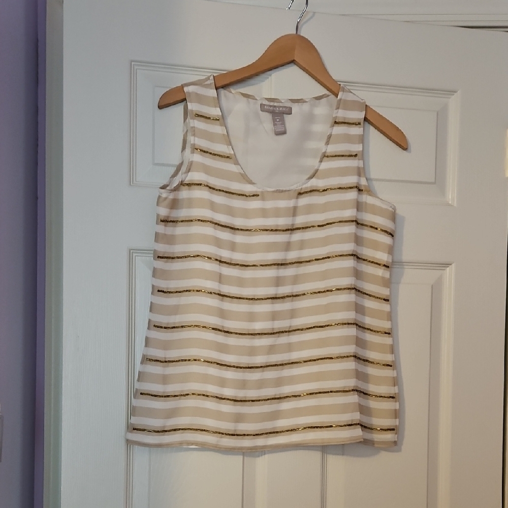 Banana Republic White and Gold Striped Tank Top